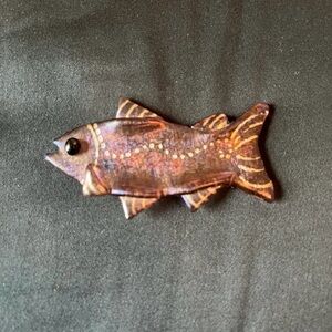 vintage painted glass fish brooch